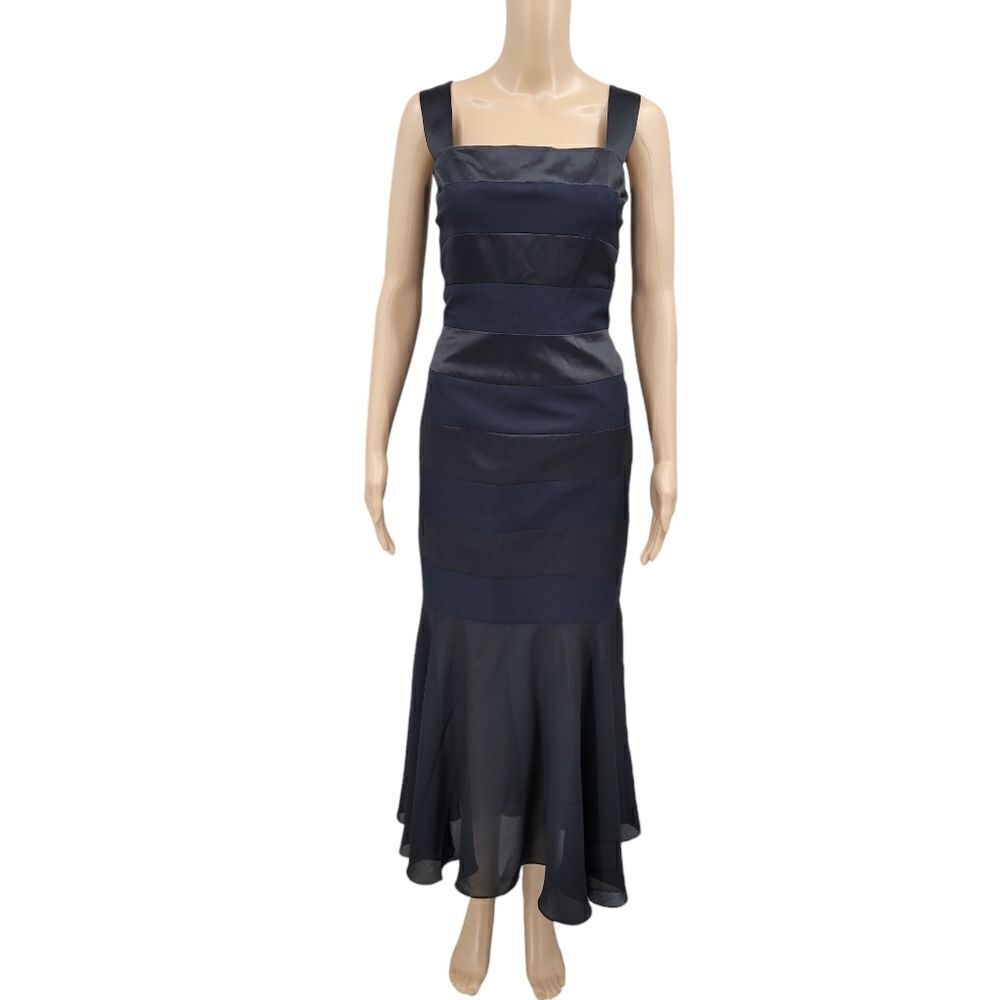Francais Vintage Black Formal Gown Mermaid Fit and Flare Satin Matte Stripes